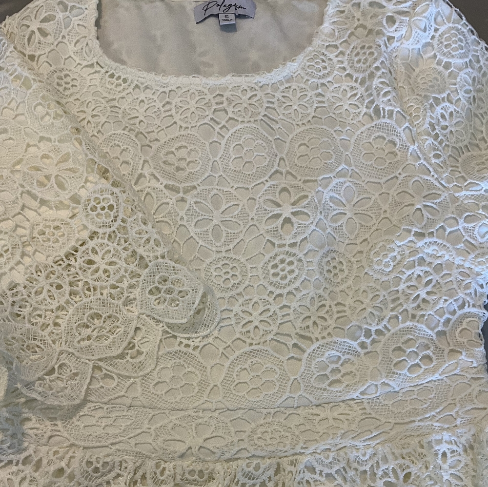 LAST 1❗️POLAGRAM White Embroidery Crochet Midi Dress - Picture 3 of 14